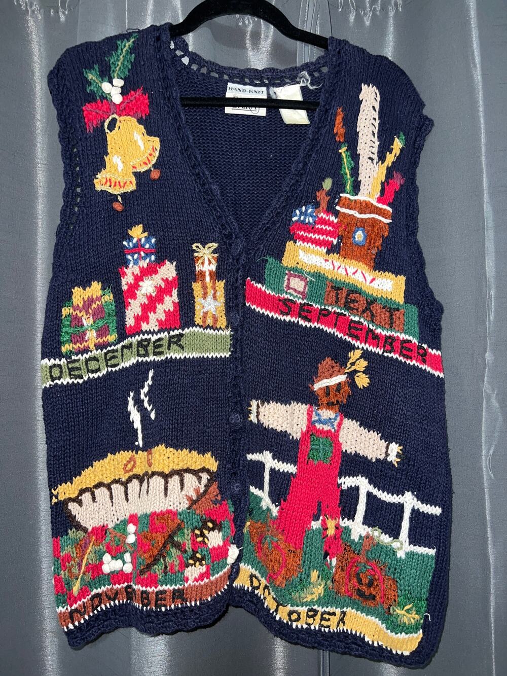Ugly Halloween Sweater Vest Vintage Fall Pumpkins Size Medium
